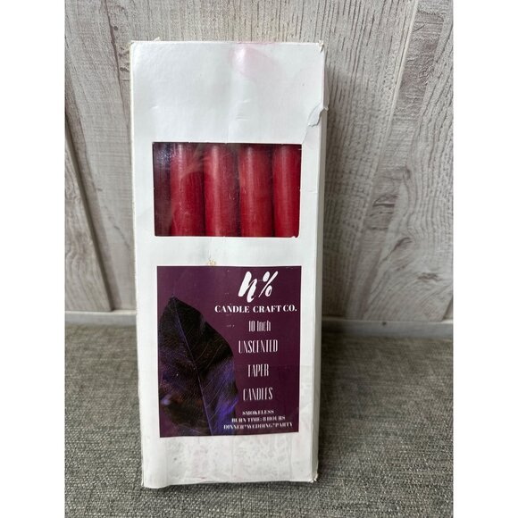 10" Unscented Red Taper Candles By Candle Craft Co. Box of 10 - Picture 1 of 3